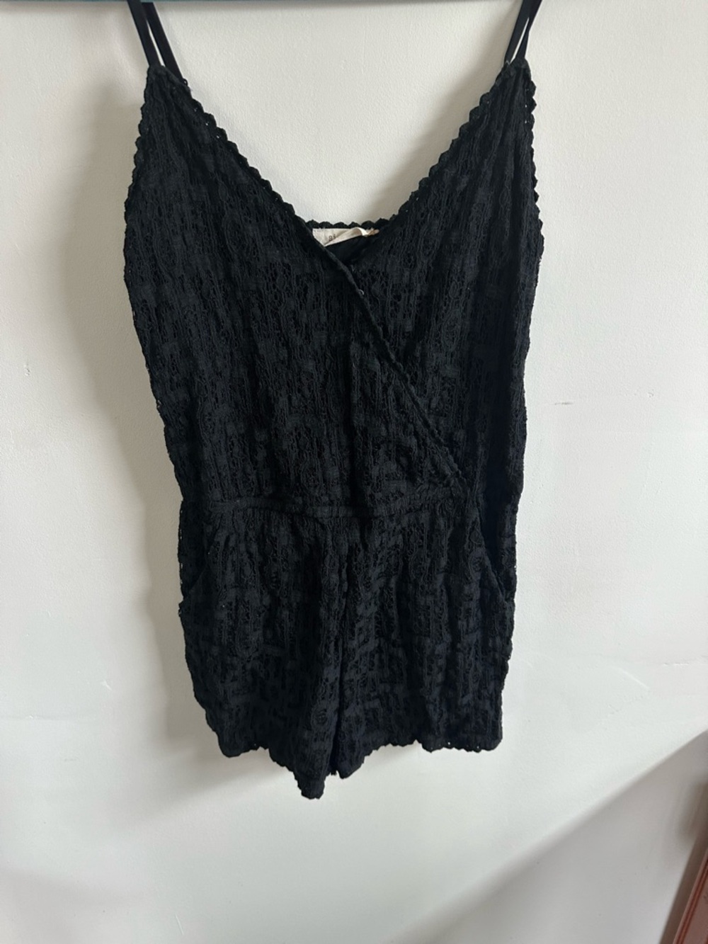 Black Lace Romper with V-Neck and Adjustable Straps